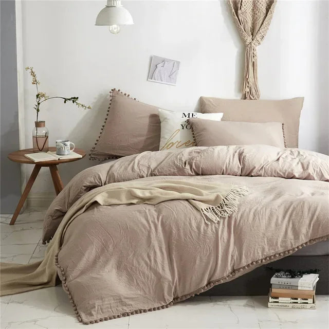 Decobites Furball Tassel Duvet Cover Set - Luxury Bedding - King Queen Twin Full Sizes