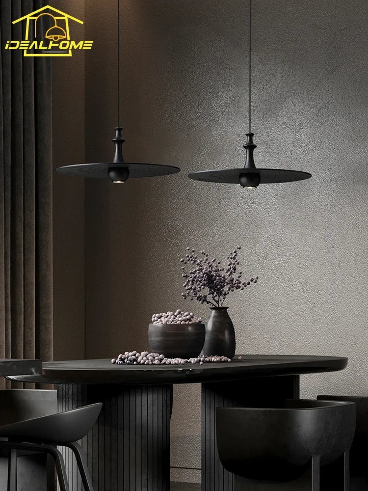 DecorBites™ Black Solid Wood Saucer Pendant Lights, LED GU10, Minimalist Design