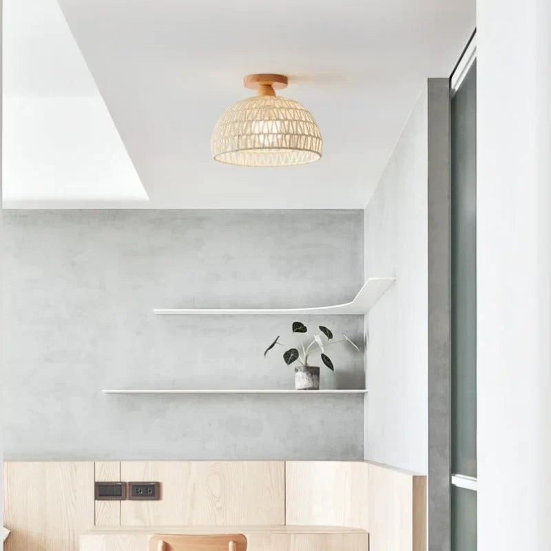 Lámparas de techo LED DecorBites™ de madera de mimbre, estilo nórdico moderno para pasillos