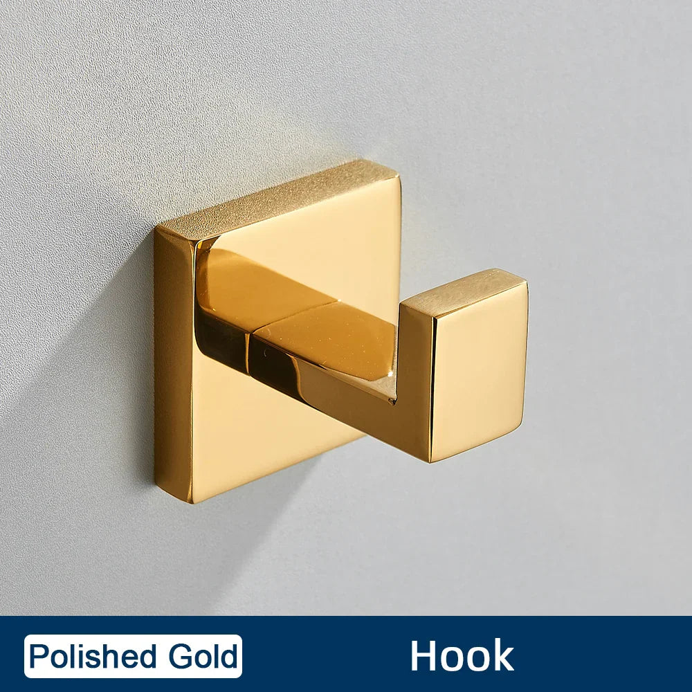 DecorBites™ Brushed Gold Stainless Steel Bathroom Accessories Set: Toilet Wall Towel Bar, Paper Holder, Hook