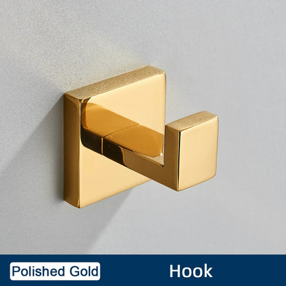 DecorBites™ Brushed Gold Stainless Steel Bathroom Accessories Set: Toilet Wall Towel Bar, Paper Holder, Hook