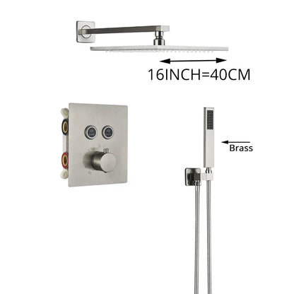 DecorBites™ Brushed Nickel Thermostatic Shower Faucet Set for Wall Mount Bathroom with Rainfall Shower Head