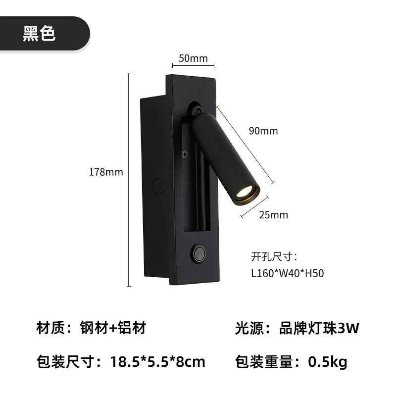 DecorBites™ مصباح حائط LED مثبت على لوح رأس السرير بقوة 3 وات لغرفة النوم والفندق