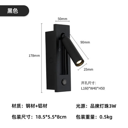 DecorBites™ مصباح حائط LED مثبت على لوح رأس السرير بقوة 3 وات لغرفة النوم والفندق