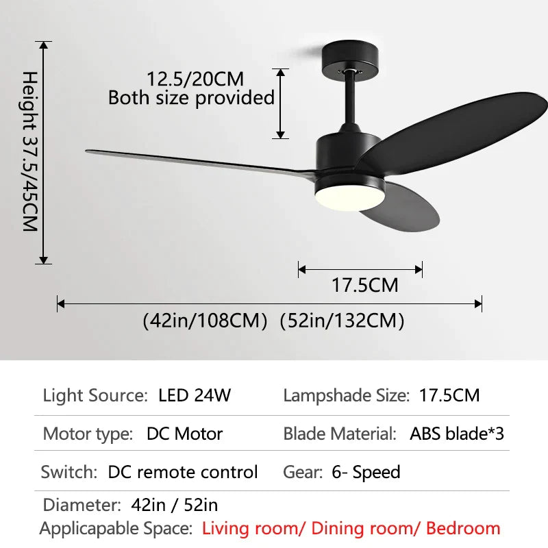 DecorBites™ 52" Modern DC Ceiling Fan with Remote Control for Home and Restaurant