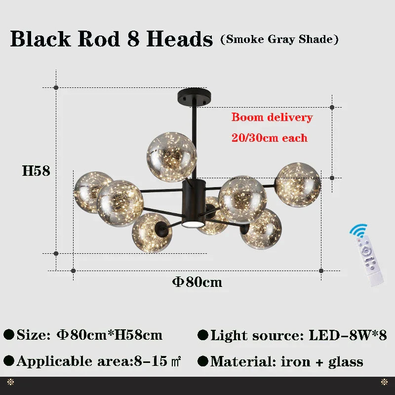 ثريا DecorBites™‎ الزجاجية على شكل فرع: إضاءة سقف كريستالية LED عصرية لغرفة المعيشة