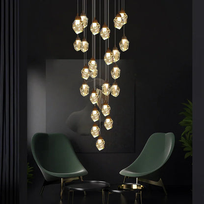 DecorBites™ Crystal Chandelier Staircase Pendant Lamp LED Lighting Fixture for Living Room