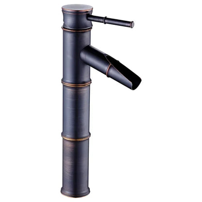 DecorBites™ Black Bronze Waterfall Faucet Bamboo Bathroom Sink Tap High Arch Mixer