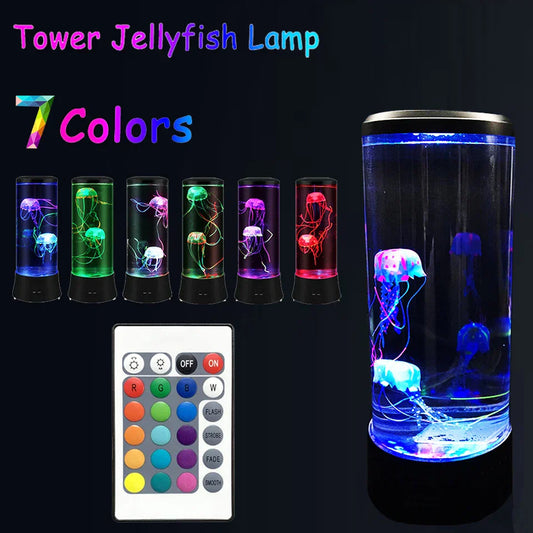 DecorBites™ Jellyfish Lamp: Remote Control LED Night Light, Color Changing Aquarium Décor, USB Charging