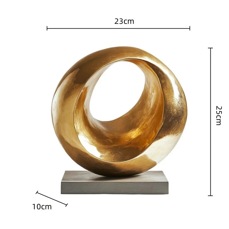 DecorBites™ Golden Ring Abstract Resin Figurines, Home Decor, Geometric Design