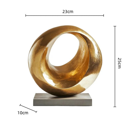 DecorBites™ Golden Ring Abstract Resin Figurines, Home Decor, Geometric Design