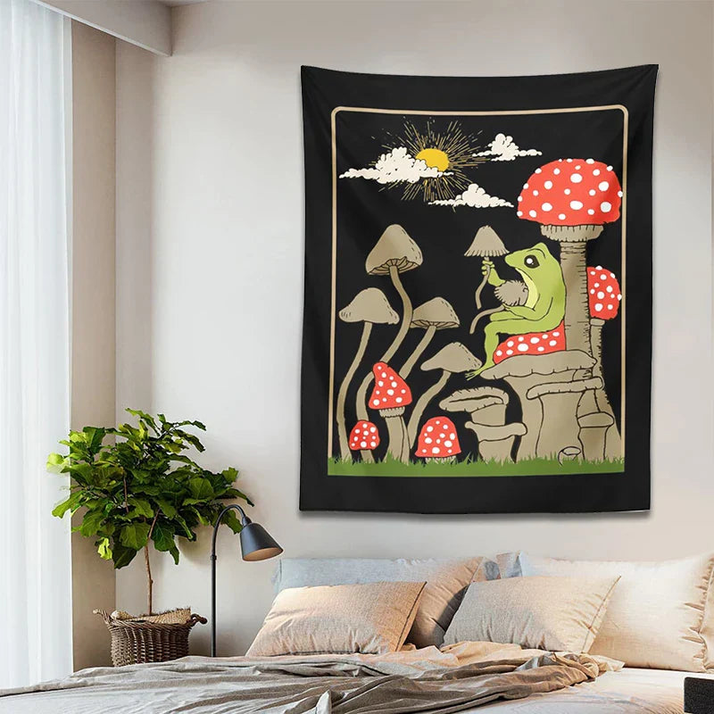 Decobites Cute Frog Tapestry Wall Hanging for Retro Aesthetic Bedroom Decor