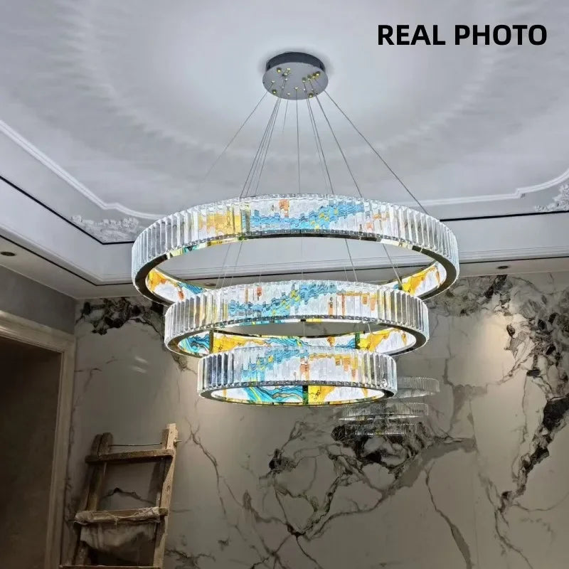 DecorBites™ Circle Steel LED Pendant Chandelier, Modern Dimmable Lighting for Living Room Home Decor