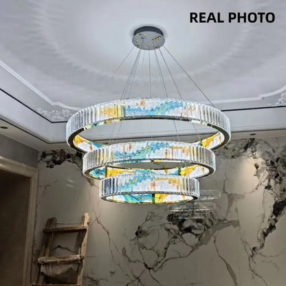 DecorBites™ Circle Steel LED Pendant Chandelier, Modern Dimmable Lighting for Living Room Home Decor