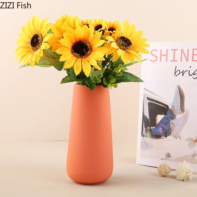 DecorBites™ Gradient Ceramic Vase Cylinder Desk Decoration Floral Vases Modern Room Decor