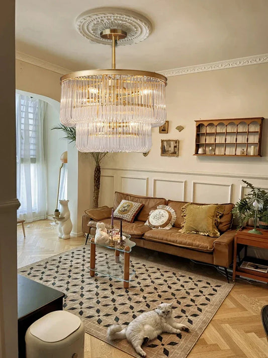 DecorBites™ Brass Glass Bar Chandelier 2025: Minimalist Luxury Hanglamp for Living Room