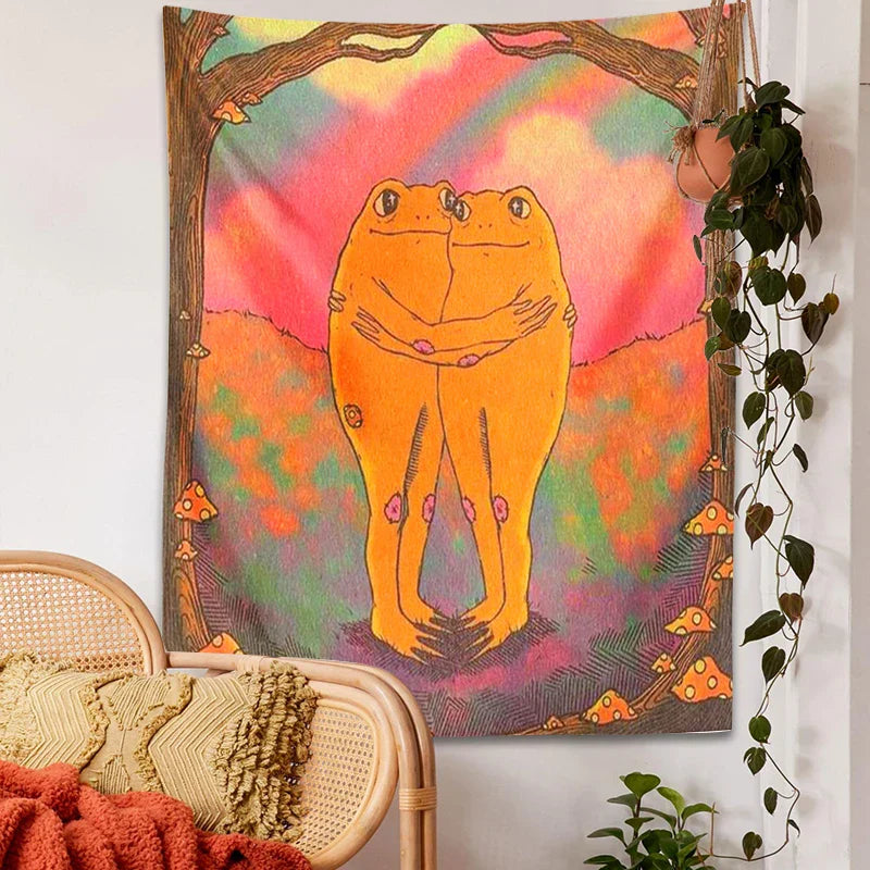 Decobites Cottagecore Frog Mandala Tapestry for Girls' Room and Dorm Decor