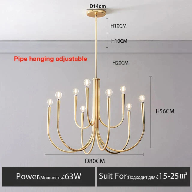 DecorBites™ Gold Chandelier: Modern Nordic Metal LED Lighting for Living Room, Kitchen, and Restaurant