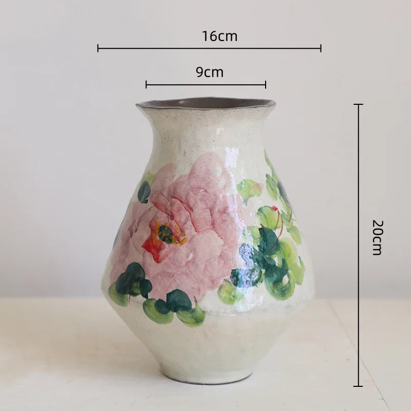 Jarrón de Flores en Acuarela China Hecho a Mano™ Decorativo Retro de Cerámica