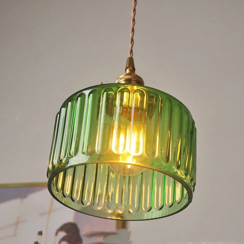 Green Glass Pendant Light Nordic Iron Frame