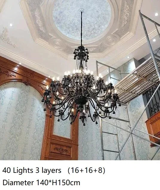 DecorBites™ Black Crystal Chandelier: Luxury Lighting for Villa Hotel, Living Room, Dining Room