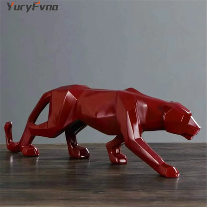 DecorBites™ Leopard Geometric Resin Statue - Modern Wildlife Panther Sculpture for Home Office