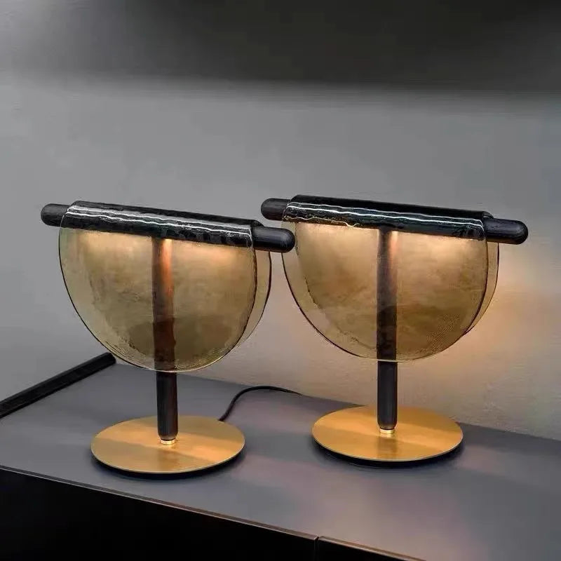 DecorBites™ Amber Glass Table Lamp: Nordic Minimalist LED Nightstand Decor