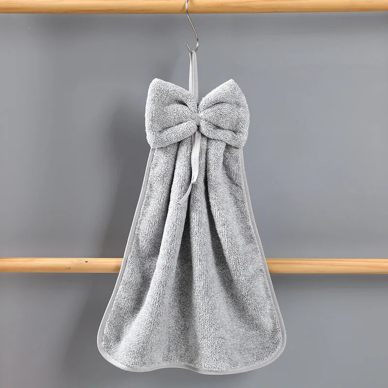 DecorBites™ Bowknot Coral Velvet Microfiber Hand Towels: Soft, Quick Dry, Absorbent Cleaning Cloth