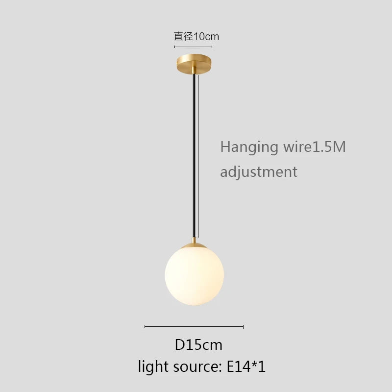 Modern White Globe Glass Pendant Light in Gold, Black, or Silver
