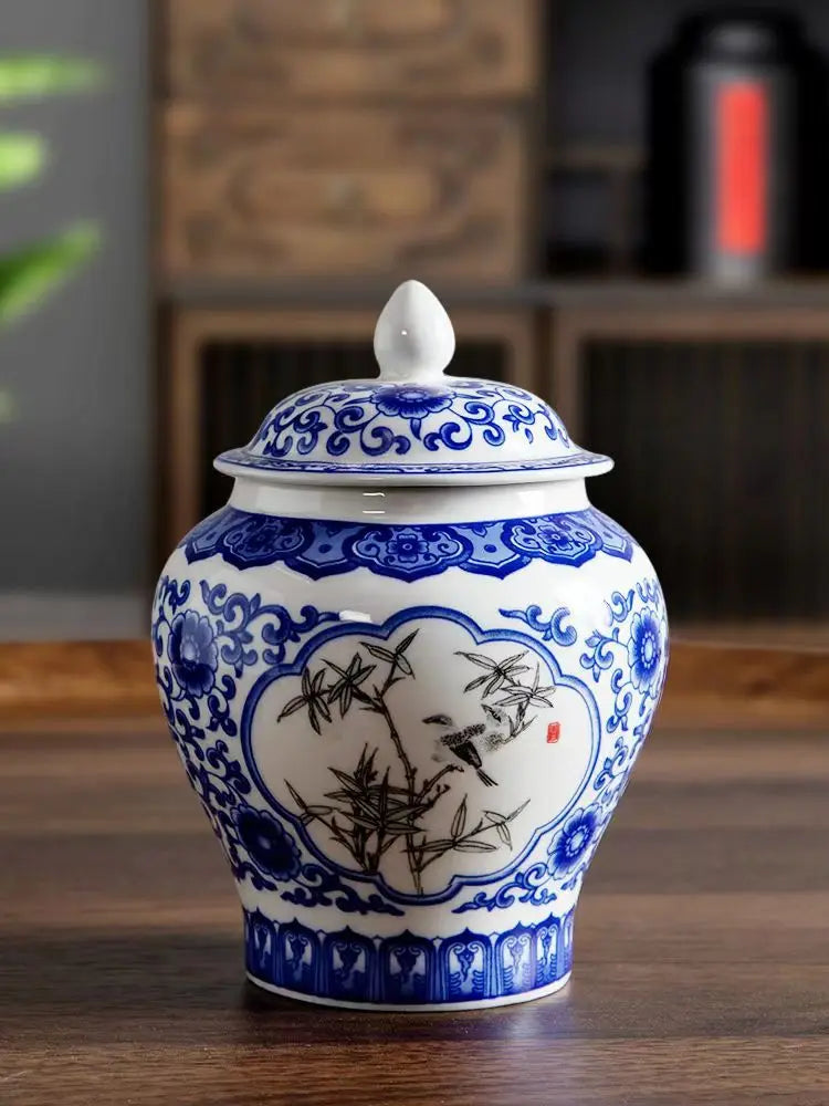 DecorBites™ Blue White Porcelain Tea Pot Canister for Sealed Storage Organization