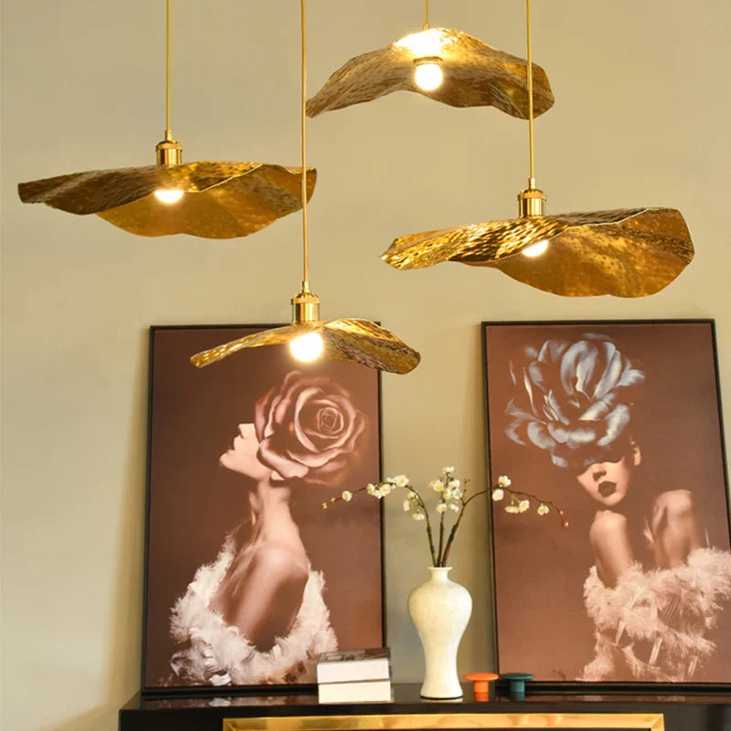 DecorBites™ Gold Lotus Leaf Pendant Light: Nordic Luminaire for Living Room and Bedroom Decor