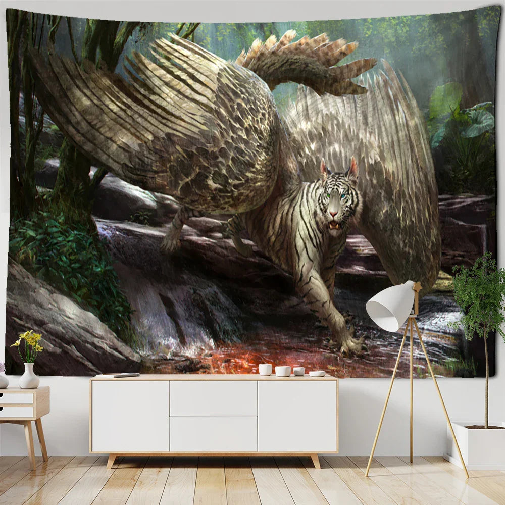 Decobites Enchanted Forest Tapestry: Animals, Flowers, Moon - Home Decor