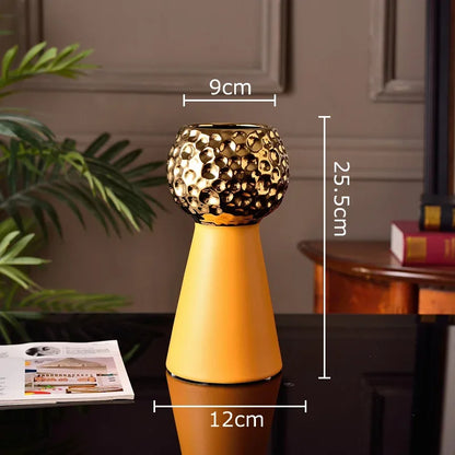 DecorBites™ Gold Hammer Pattern Ceramic Vase: Creative Plant Pot for Table Decoration and Floral Arrangement