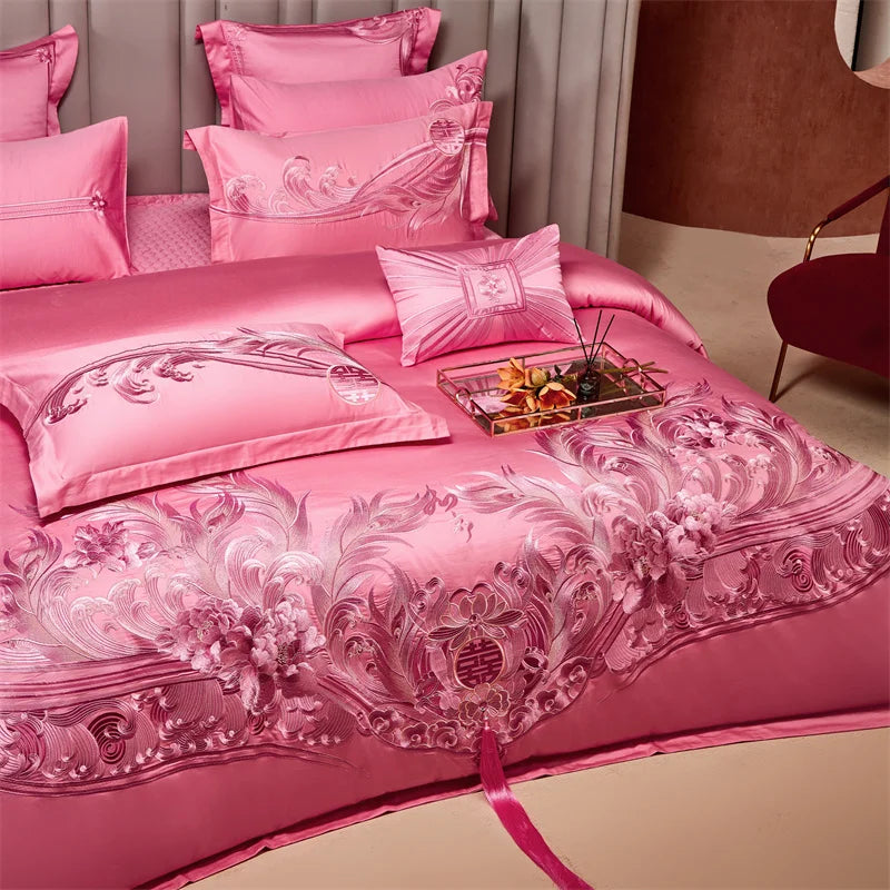 Decobites Peony Embroidery Luxury Chinese Style Bedding Set