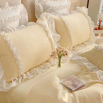 DecorBites™ Korean Princess Lolita Bed 4-Piece Set in Solid Washed Cotton