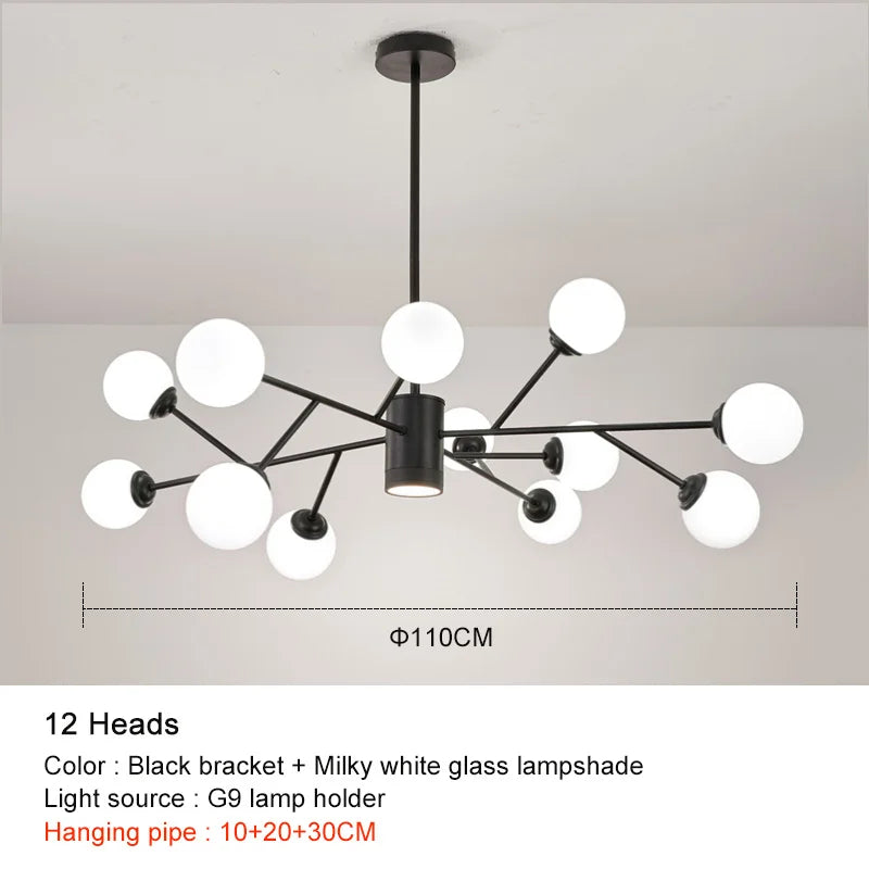 DecorBites™ Black Chandelier: Luxury Glass Pendant Lights for Living Room, Bedroom, and Restaurant