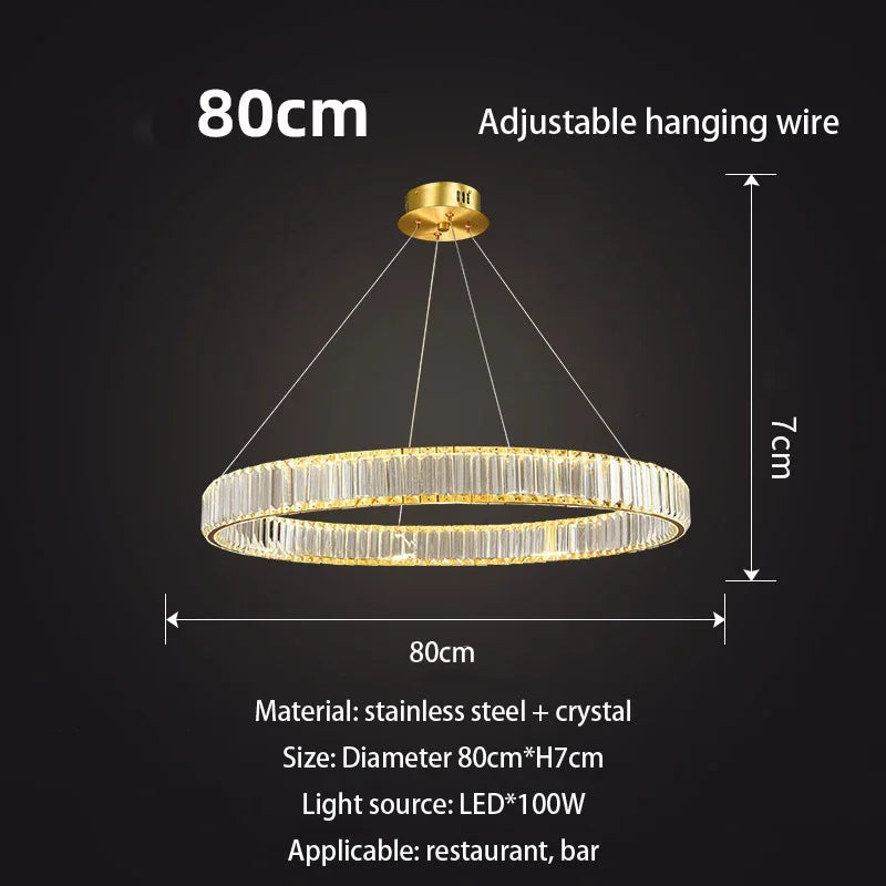 DecorBites™ Gold Crystal Chandelier: Modern Luxury Round Square Pendant Light for Living Room