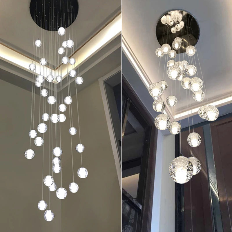 Dropshipping Villa Staircase Pendant Lights Long Cable Hanging crystal glass ball droplight for Restaurant Bar Indoor Decorative