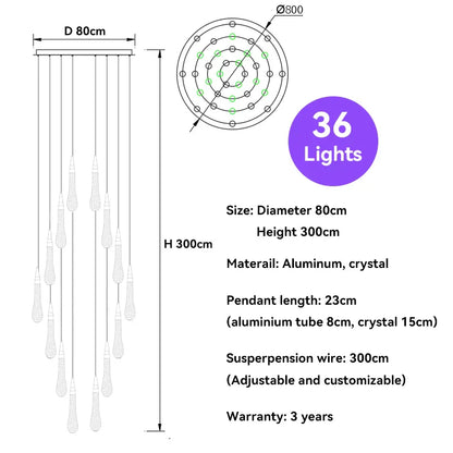 DecorBites™ Crystal Raindrop Pendant Lights - Elegant LED Foyer Chandeliers for High Ceilings