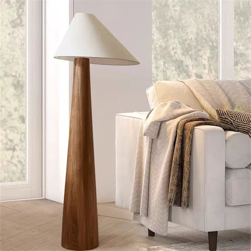 Decorbites™ Lámpara de suelo cónica de madera japonesa para dormitorio, hotel, sala de estar y sofás