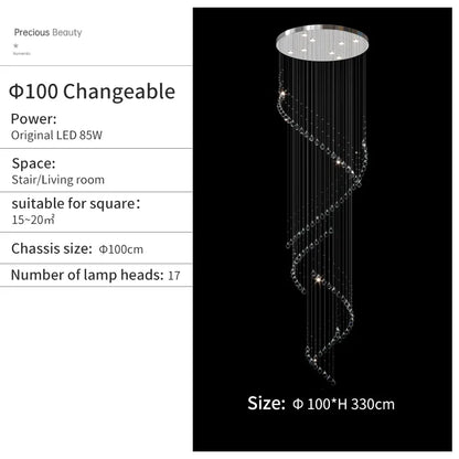 DecorBites™ Crystal Chandelier for High Ceilings Living Room - Modern Luxury Spiral Stair Pendant Lamp