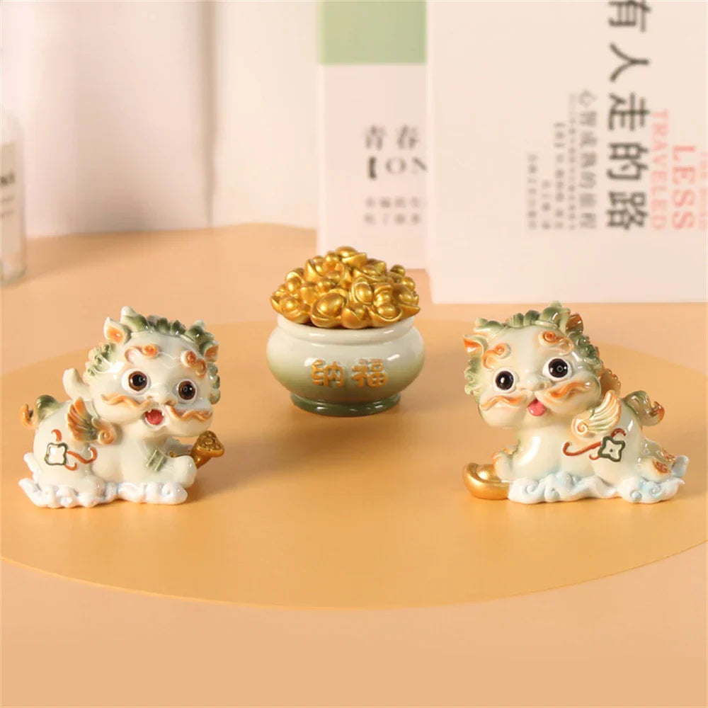 DecorBites™ Chinese Mythology Lion Figurines for Luck, Wealth, and Protection