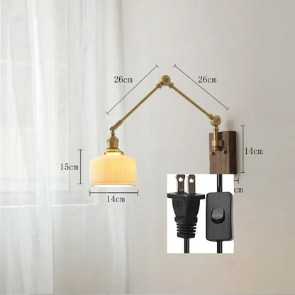 مصباح حائط نحاسي من DecorBites™ مع مفتاح سلسلة سحب، تصميم نورديك، لمبة LED، عاكس ضوء سيراميكي