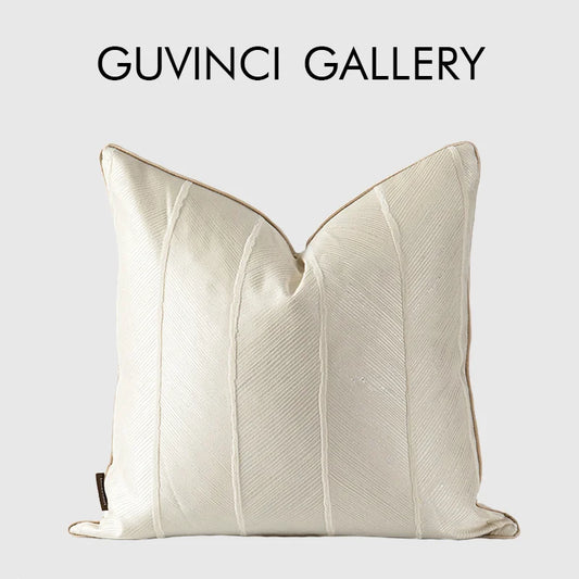 DecorBites™ Herringbone Jacquard Cushion Cover, Modern Beige White Pillowcase for Living Room