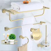 Conjunto de Herrajes para Baño Decorbites™ de Oro: Perchero para Toallas, Estante, Sostenedor de Papel, Sostenedor de Toallas, Sostenedor de Cepillo para Inodoro