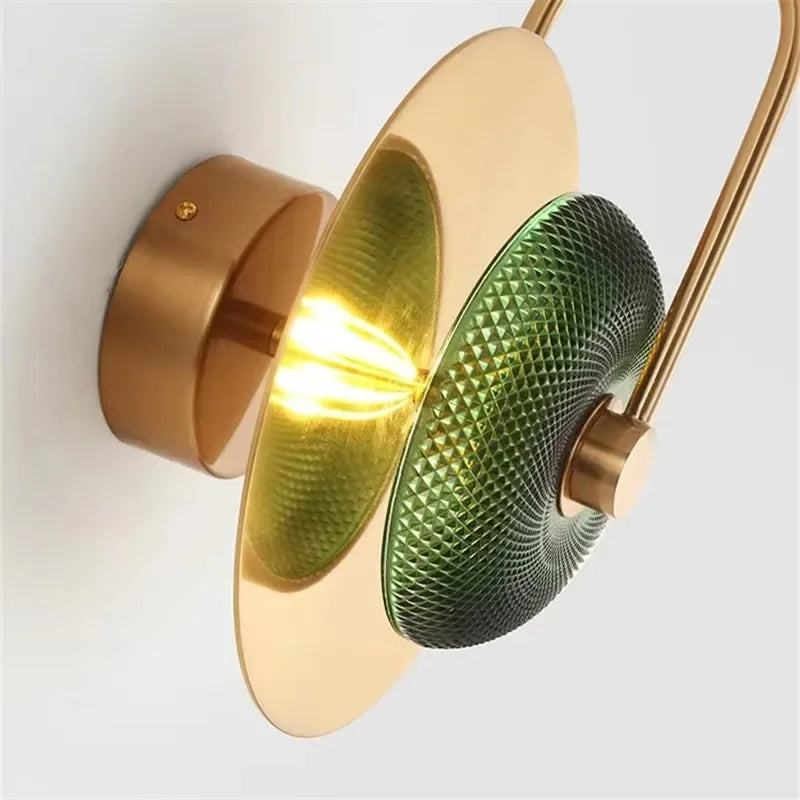 DecorBites™ Green Crystal Wattle Circle Wall Lamp - Nordic Minimalist Art Deco Lights