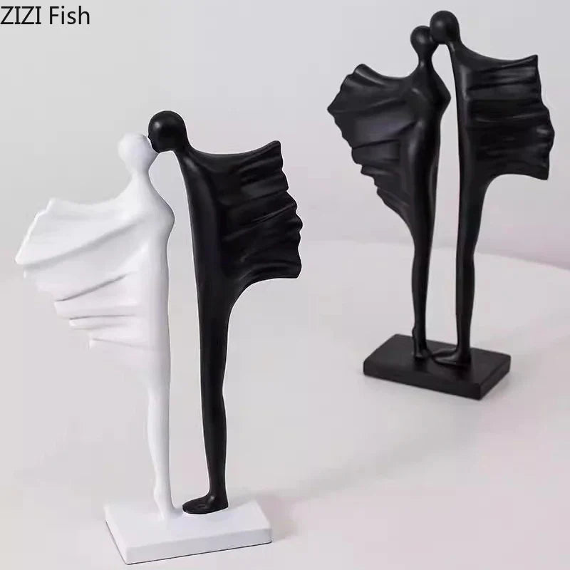 ديكور بايتس™ - تمثال زوجين من الراتنج - ديكور عصري - زينة جدارية تجريدية للعشاق