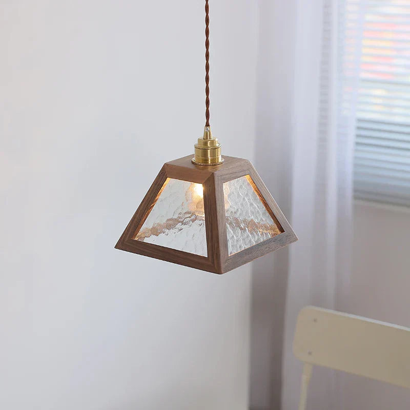 DecorBites™ LED Glass & Wood Pendant Light for Aisle, Coffee Living Room - Japanese Style