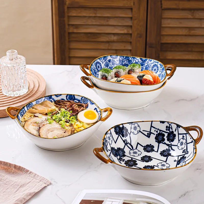 DecorBites™ Ceramic Double Ear Ramen Soup Bowl