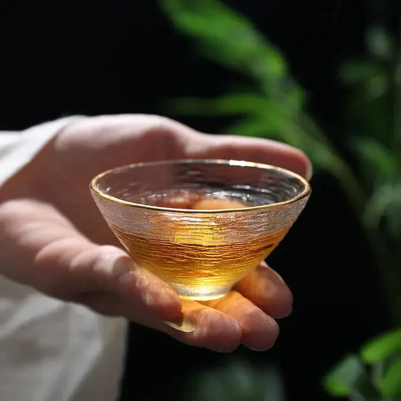 DecorBites™ Carved Tin Glass Tea Cup Set - Heat Resistant, Puer Chinese, Elegant Design